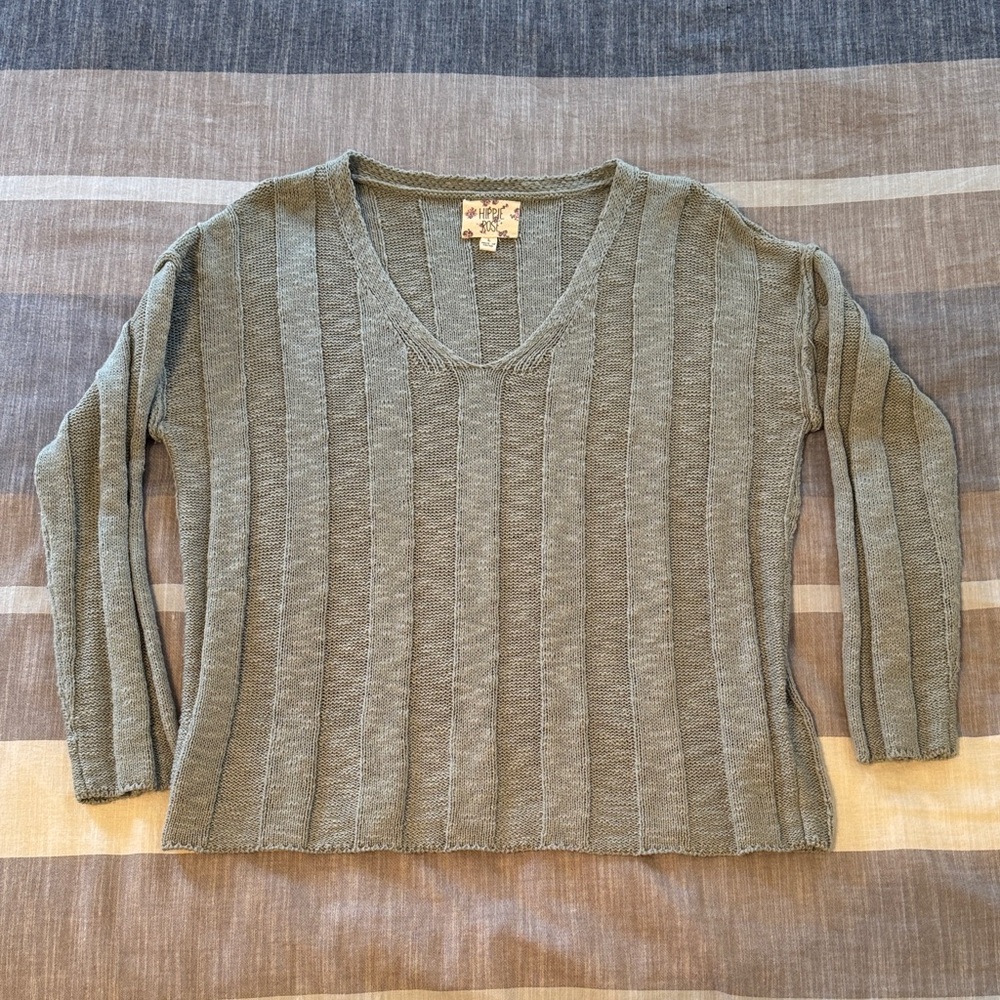 V-Neck Striped Knit Sweater